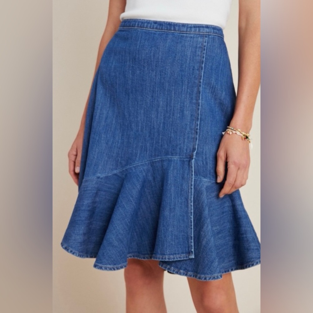 👉ANTHROPOLOGIE Pilcro Flounced Denim Mini Skirt
